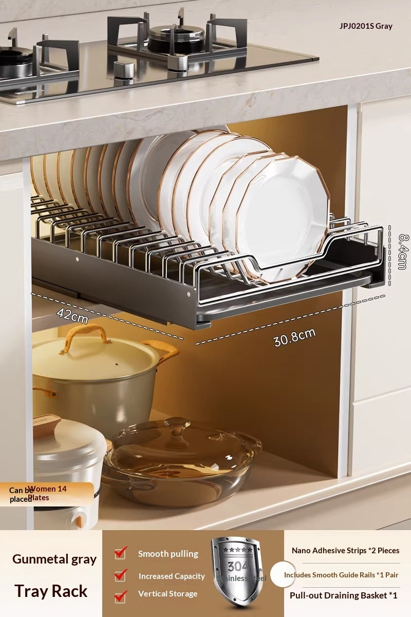 Stainless Steel Pull Out Kitchen Dish Rack Drawer Organizer