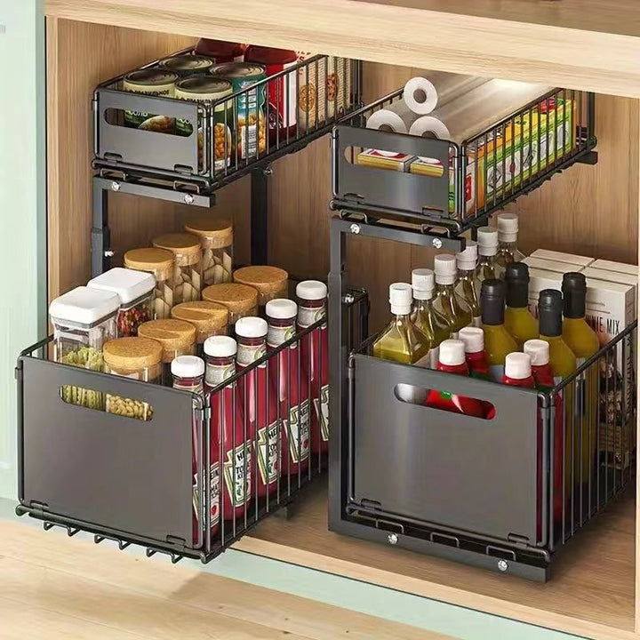 Under Sink Double Layer Pull Out Kitchen Storage Rack