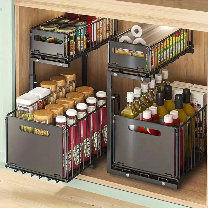 Under Sink Double Layer Pull Out Kitchen Storage Rack