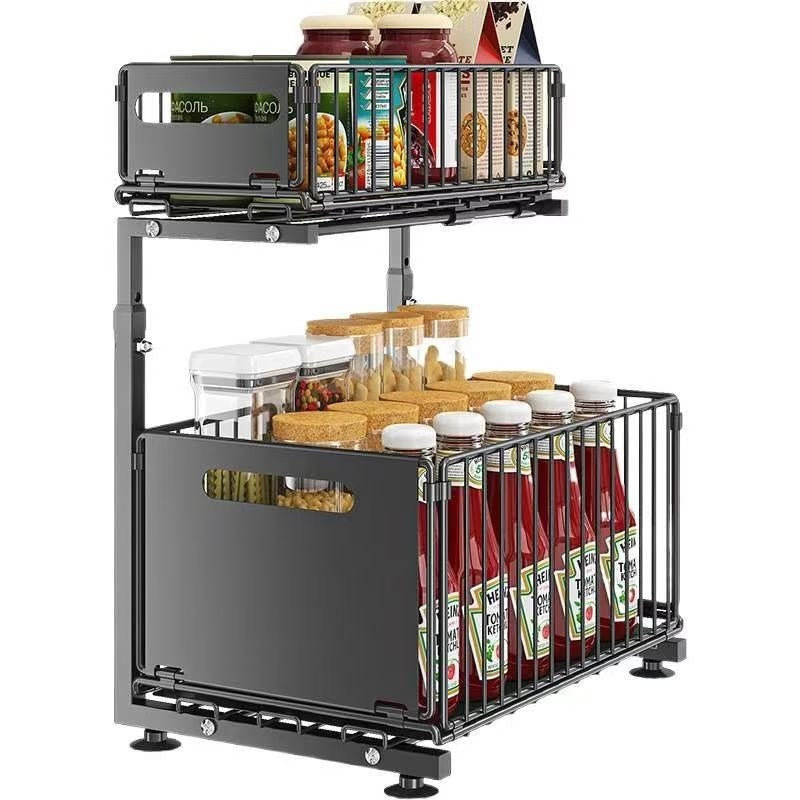Under Sink Double Layer Pull Out Kitchen Storage Rack