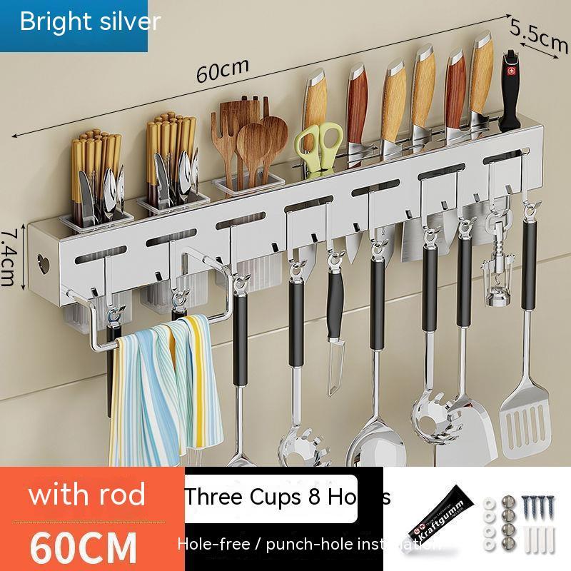 Stainless Steel Kitchen Knife Holder Chopstick Storage Rack Punch-Free
