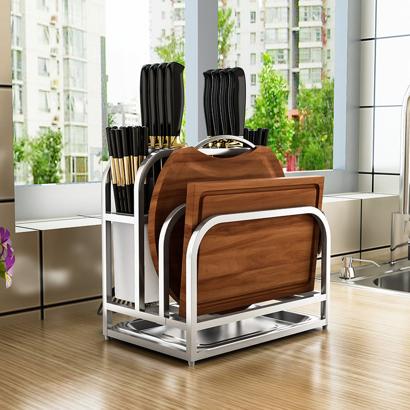 Chopping Board And Knife Holder Integrated Storage Rack