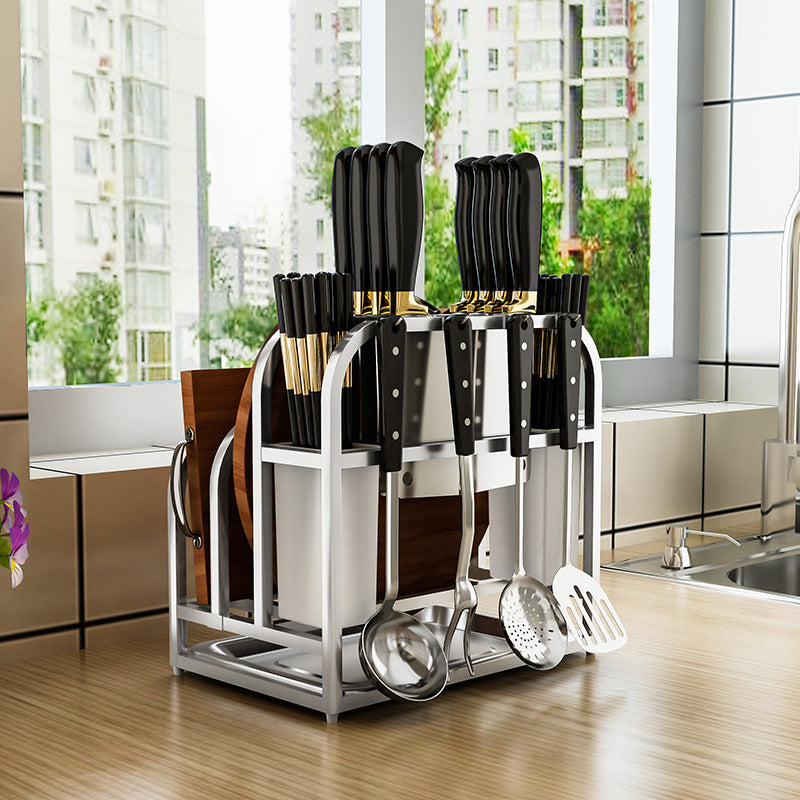 Chopping Board And Knife Holder Integrated Storage Rack