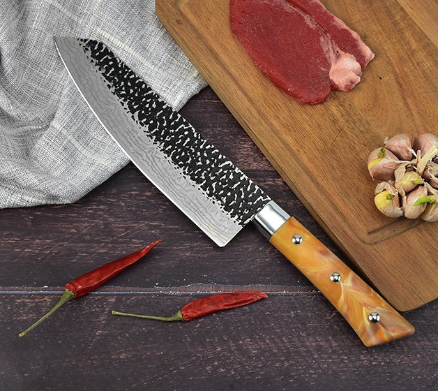 Stainless Steel Chef Knife Marbled Handle Meat Slicing Kitchen Knife