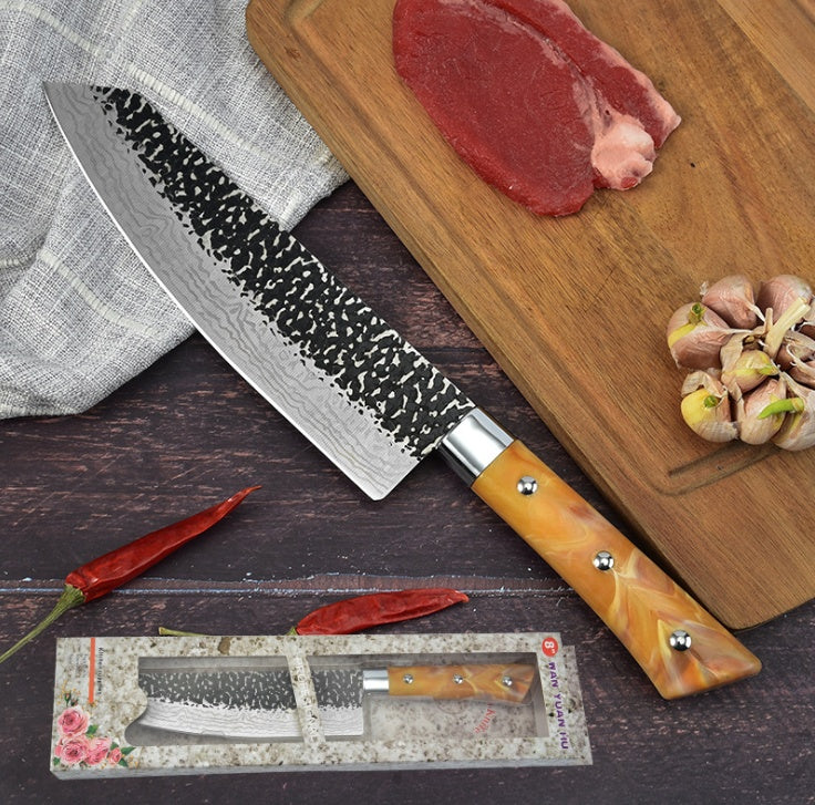 Stainless Steel Chef Knife Marbled Handle Meat Slicing Kitchen Knife