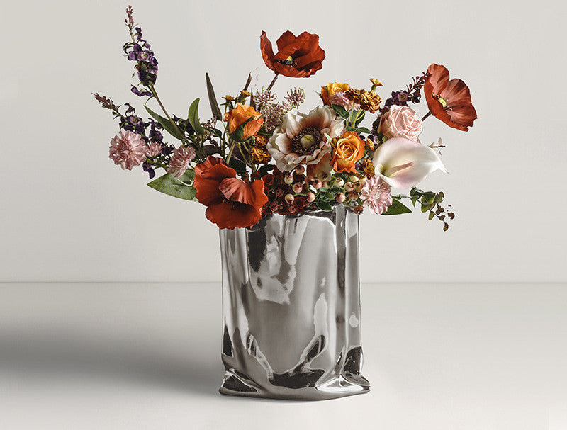 Electroplated Silver Ceramic Vase Dried Flower Decor
