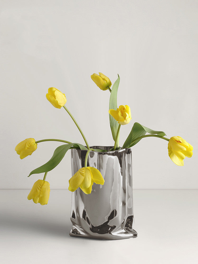 Electroplated Silver Ceramic Vase Dried Flower Decor