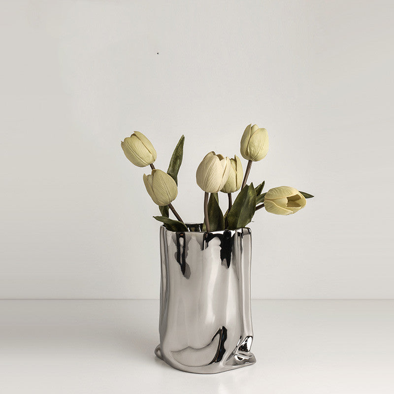 Electroplated Silver Ceramic Vase Dried Flower Decor