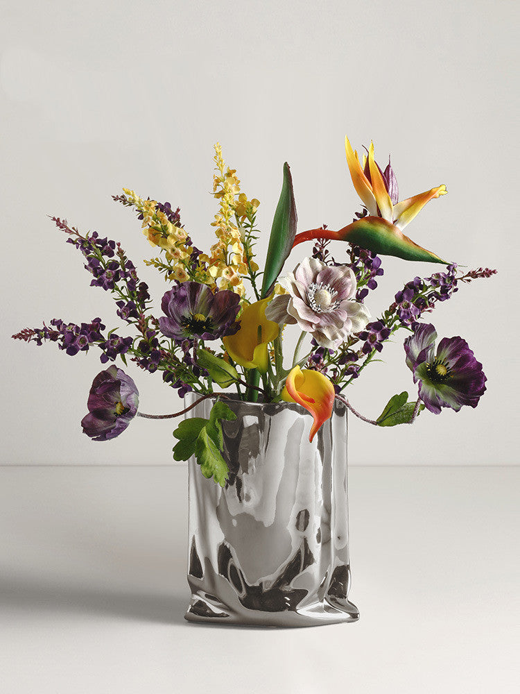 Electroplated Silver Ceramic Vase Dried Flower Decor