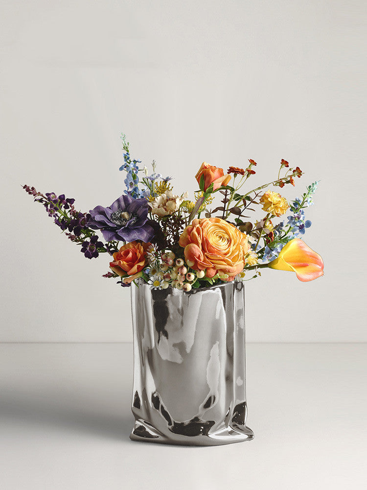 Electroplated Silver Ceramic Vase Dried Flower Decor