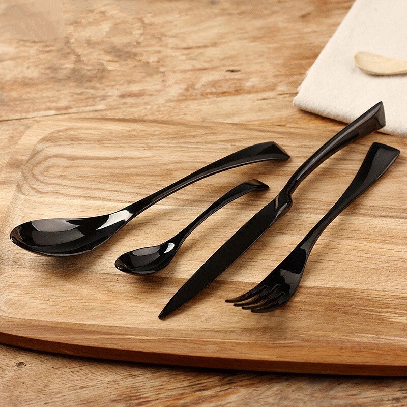 Black Stainless Steel Fork Knife Dinnerware Set Western Tableware