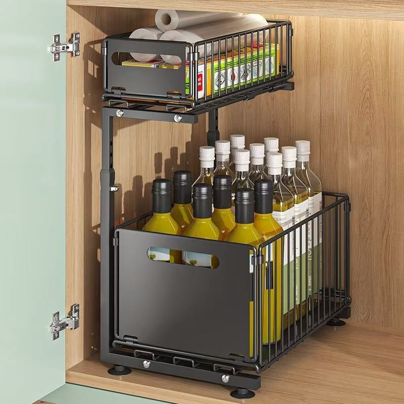 Under Sink Double Layer Pull Out Kitchen Storage Rack