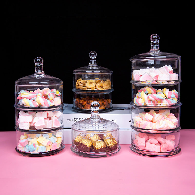 Crystal Glass Candy Jar With Lid Sugar Coffee Storage Bowl