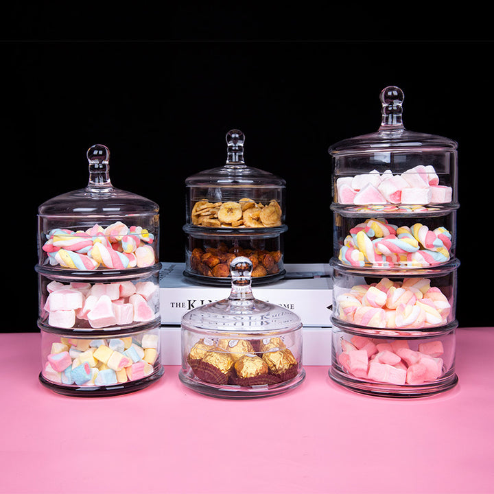 Crystal Glass Candy Jar With Lid Sugar Coffee Storage Bowl