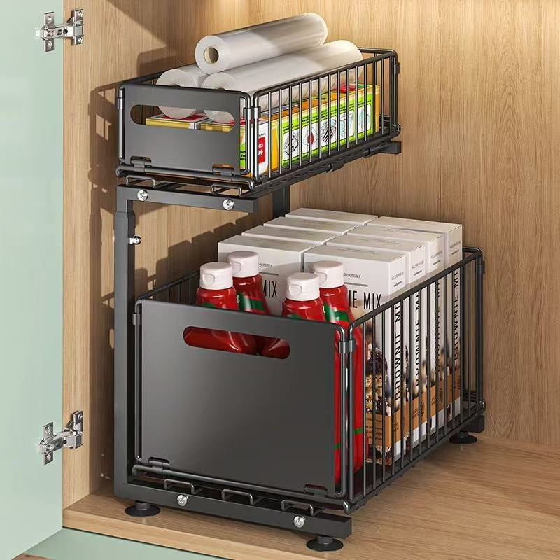 Under Sink Double Layer Pull Out Kitchen Storage Rack