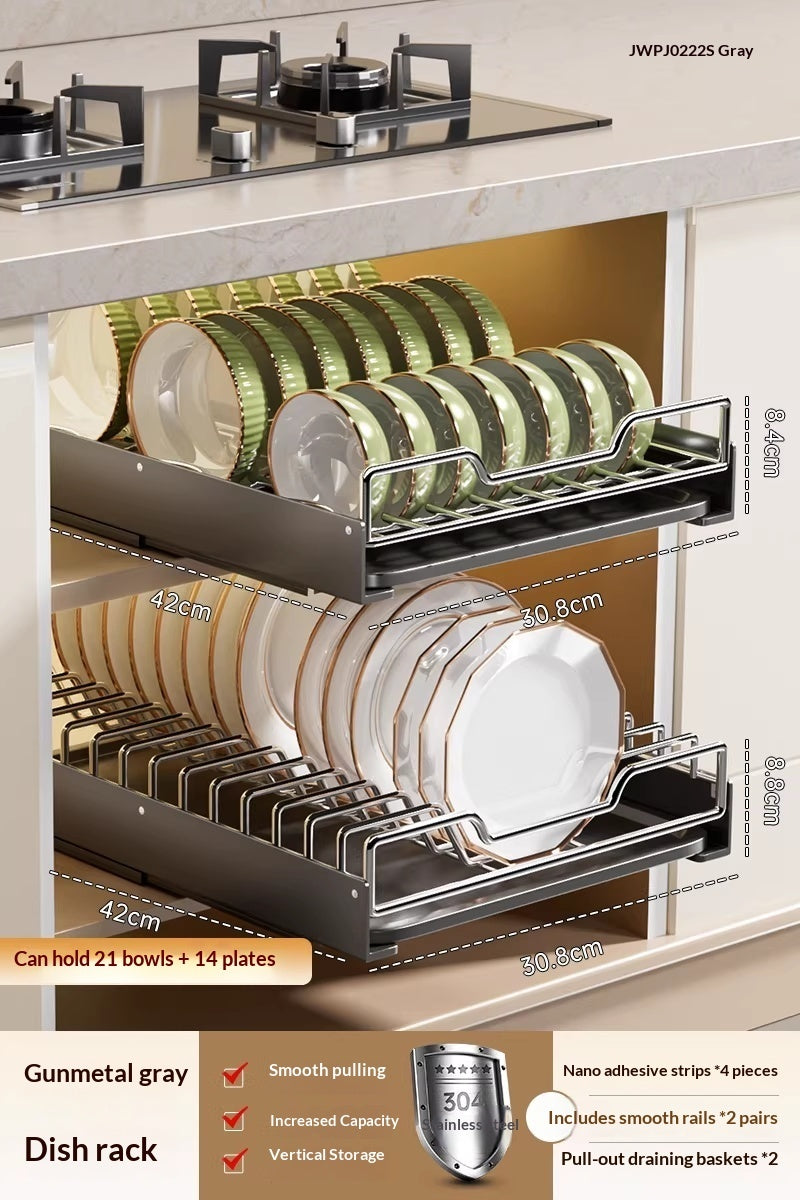 Stainless Steel Pull Out Kitchen Dish Rack Drawer Organizer