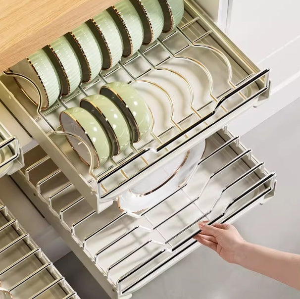 Stainless Steel Pull Out Kitchen Dish Rack Drawer Organizer