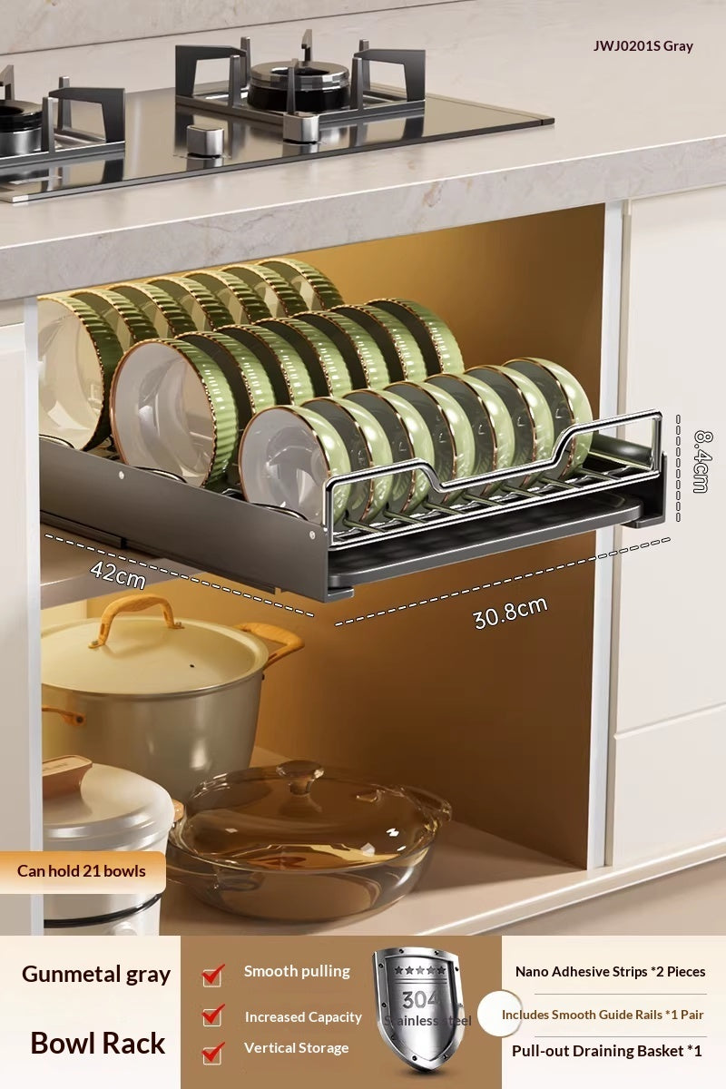 Stainless Steel Pull Out Kitchen Dish Rack Drawer Organizer