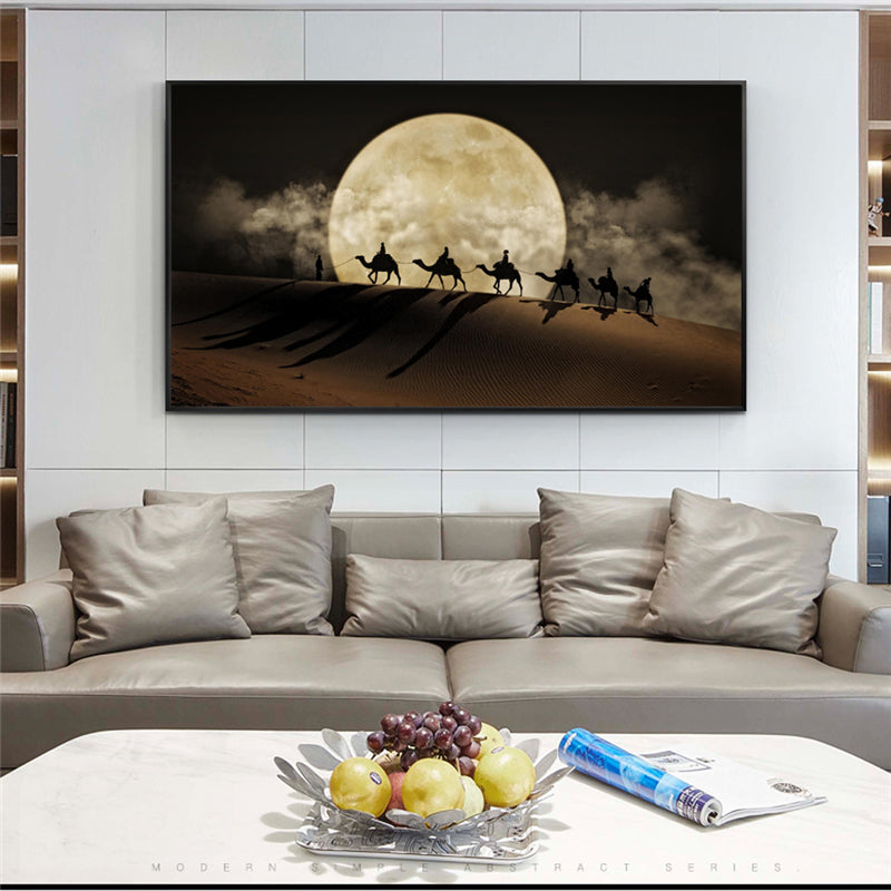 Desert Moon Night Canvas Wall Art Poster Decor