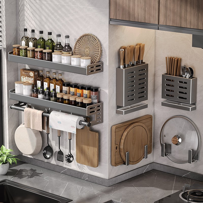 Gun Gray Aluminum Punch-Free Kitchen Storage Rack Multi-Functional