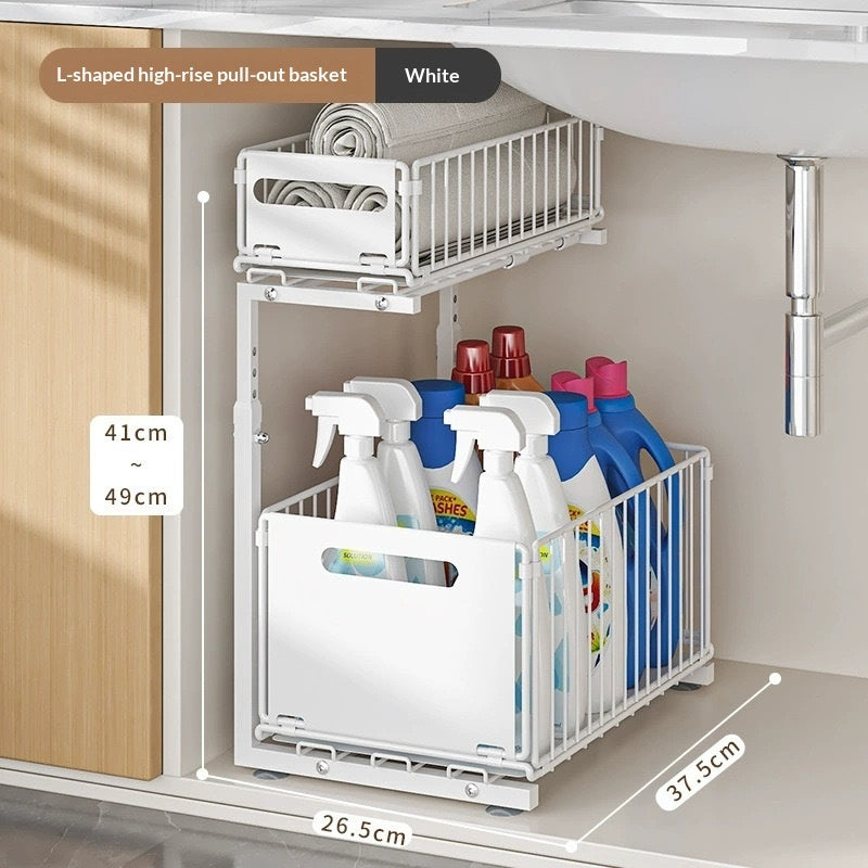 Under Sink Double Layer Pull Out Kitchen Storage Rack