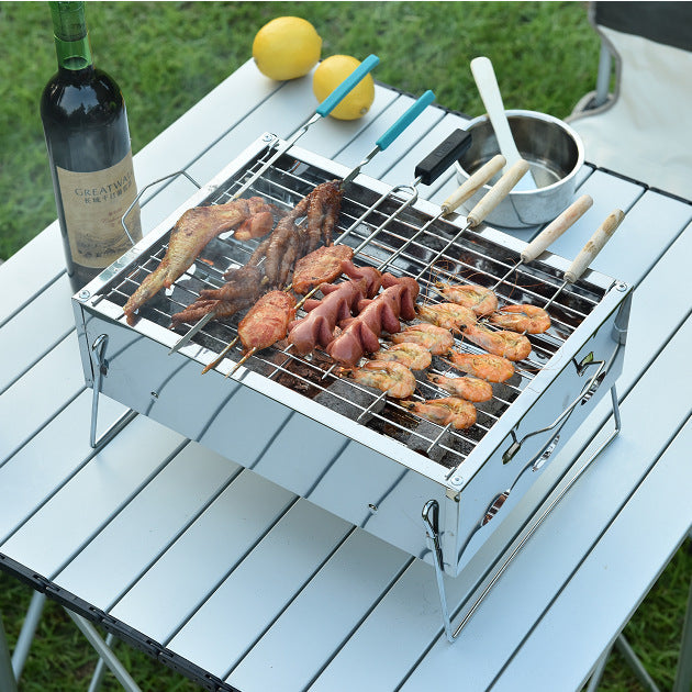 Portable Stainless Steel Charcoal BBQ Grill Household Outdoor Use