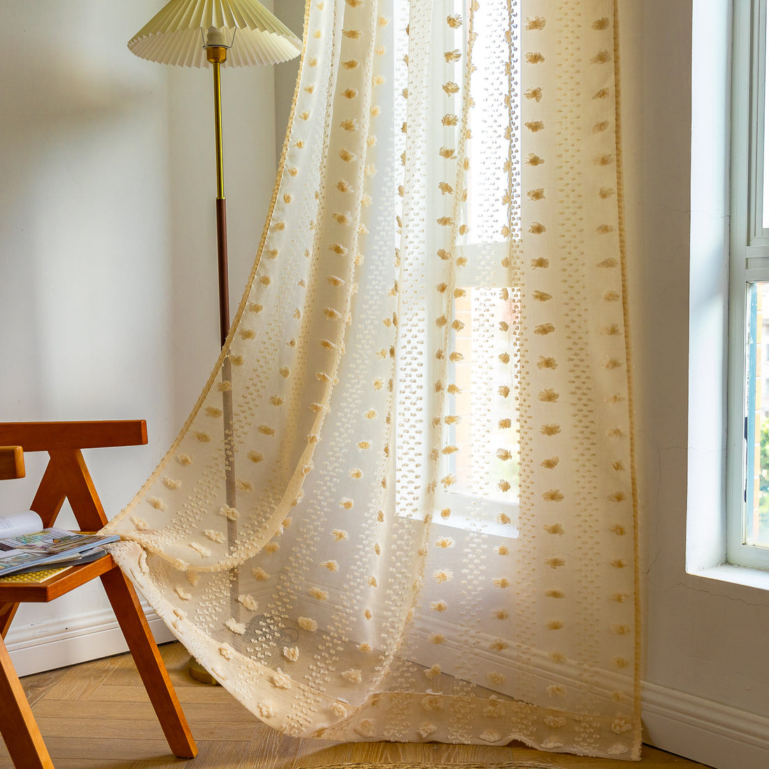 Bohemian Tufted Textured Embroidered Floral Curtains