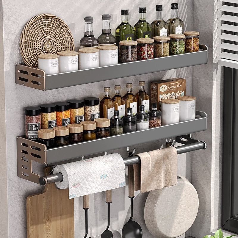 Gun Gray Aluminum Punch-Free Kitchen Storage Rack Multi-Functional
