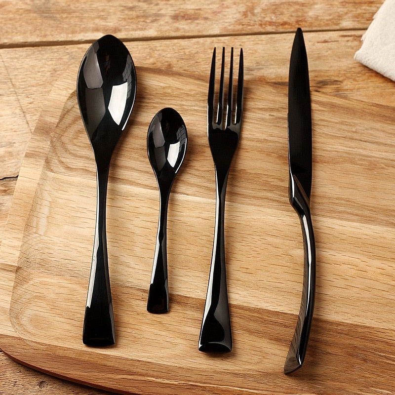 Black Stainless Steel Fork Knife Dinnerware Set Western Tableware