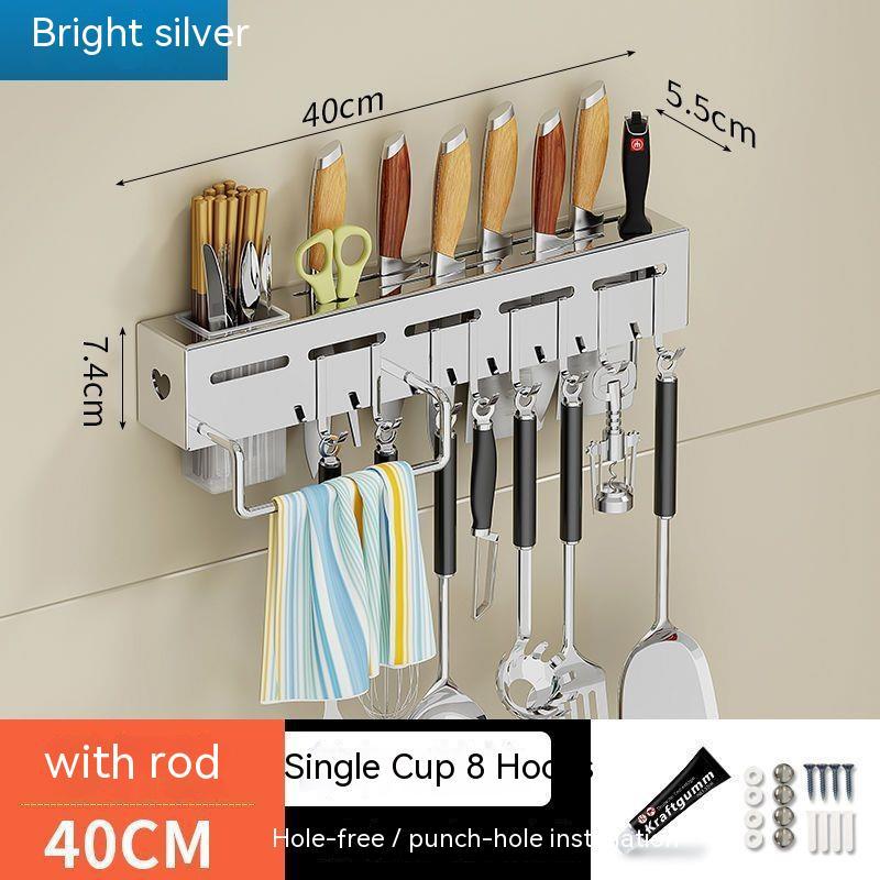 Stainless Steel Kitchen Knife Holder Chopstick Storage Rack Punch-Free