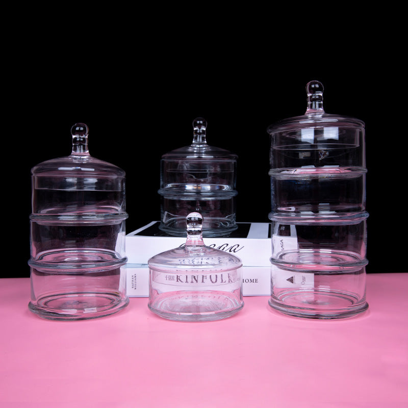 Crystal Glass Candy Jar With Lid Sugar Coffee Storage Bowl