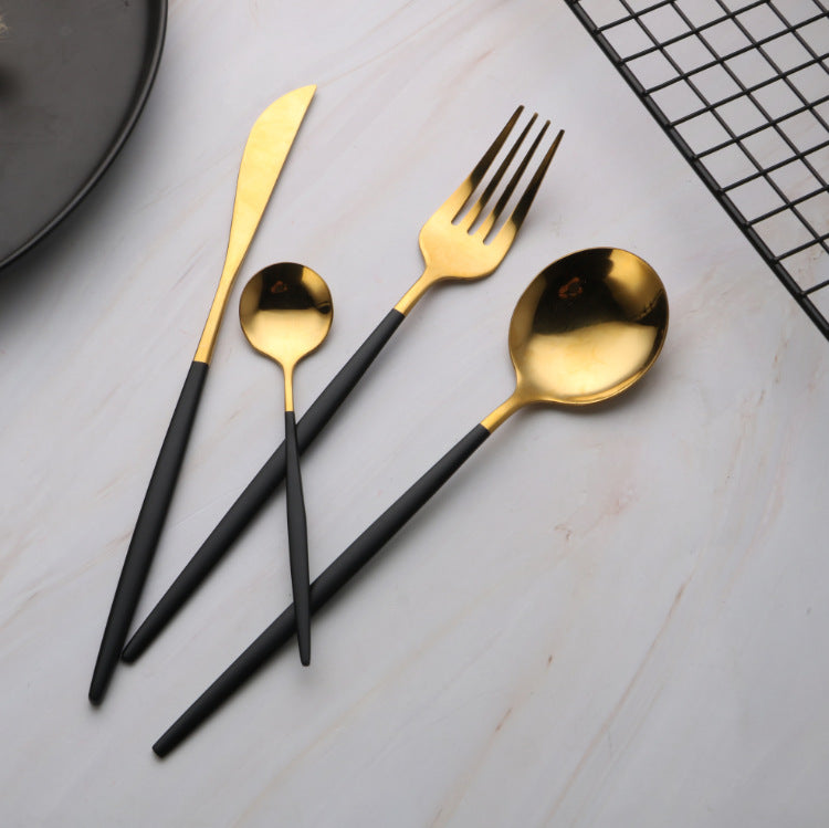 Black Gold Stainless Steel Cutlery Set Western Tableware