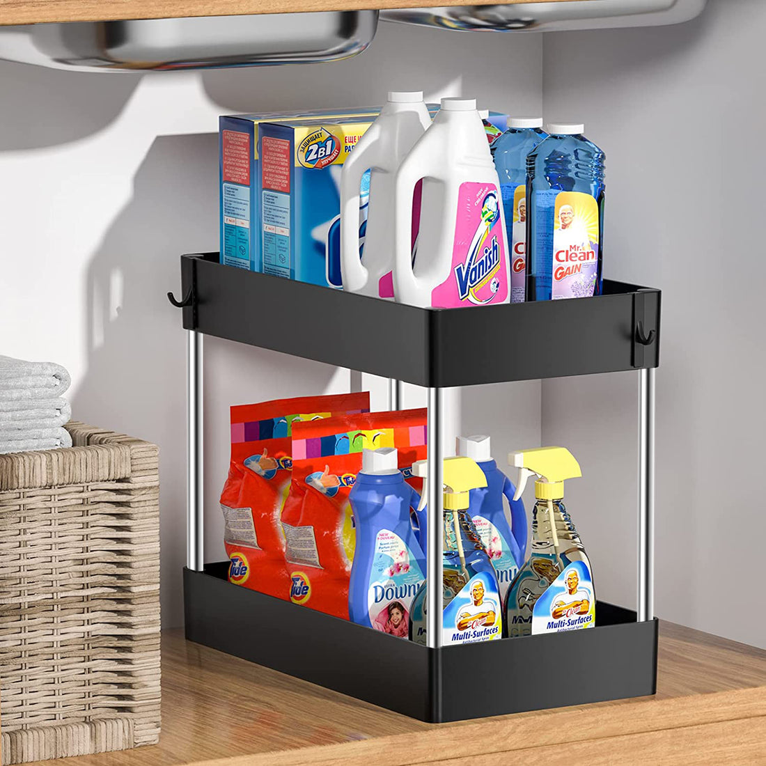 Under Sink Kitchen Storage Organizer Two Tier Drawer Rack