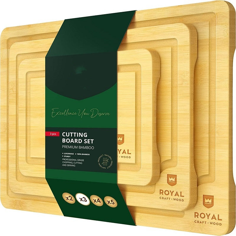 Bamboo Cutting Board Set With Juice Groove Tray