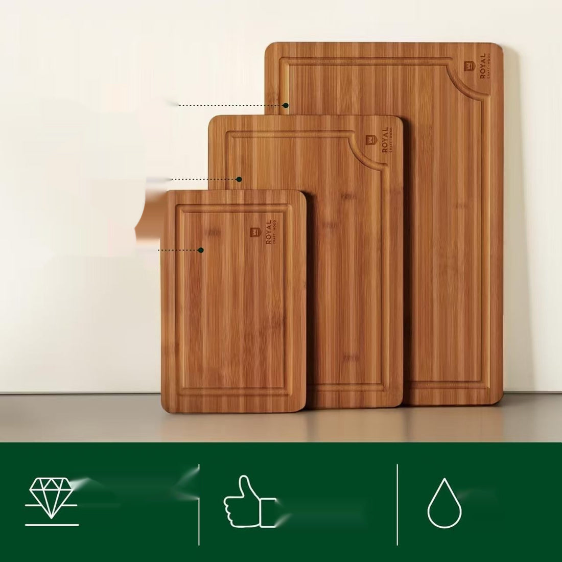 3 Piece Kitchen Cutting Board Set For Food Preparation