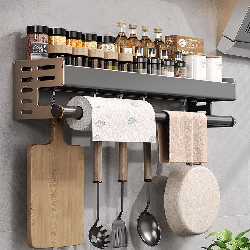 Gun Gray Aluminum Punch-Free Kitchen Storage Rack Multi-Functional