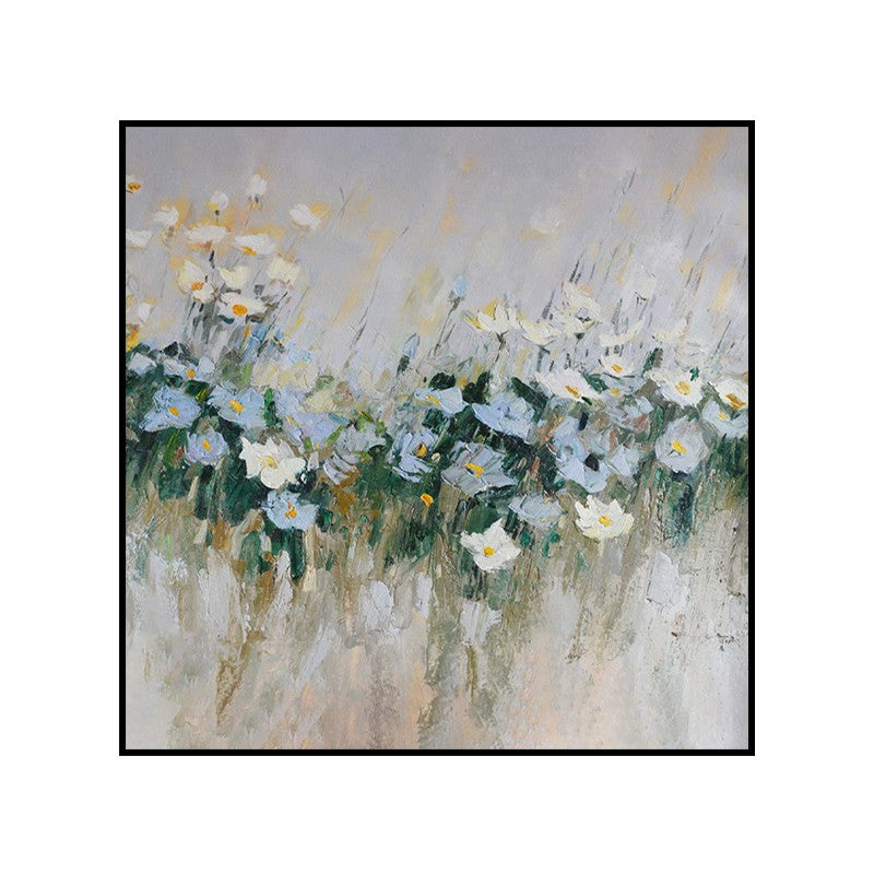 Handmade Blue Floral Oil Canvas Wall Art Decor