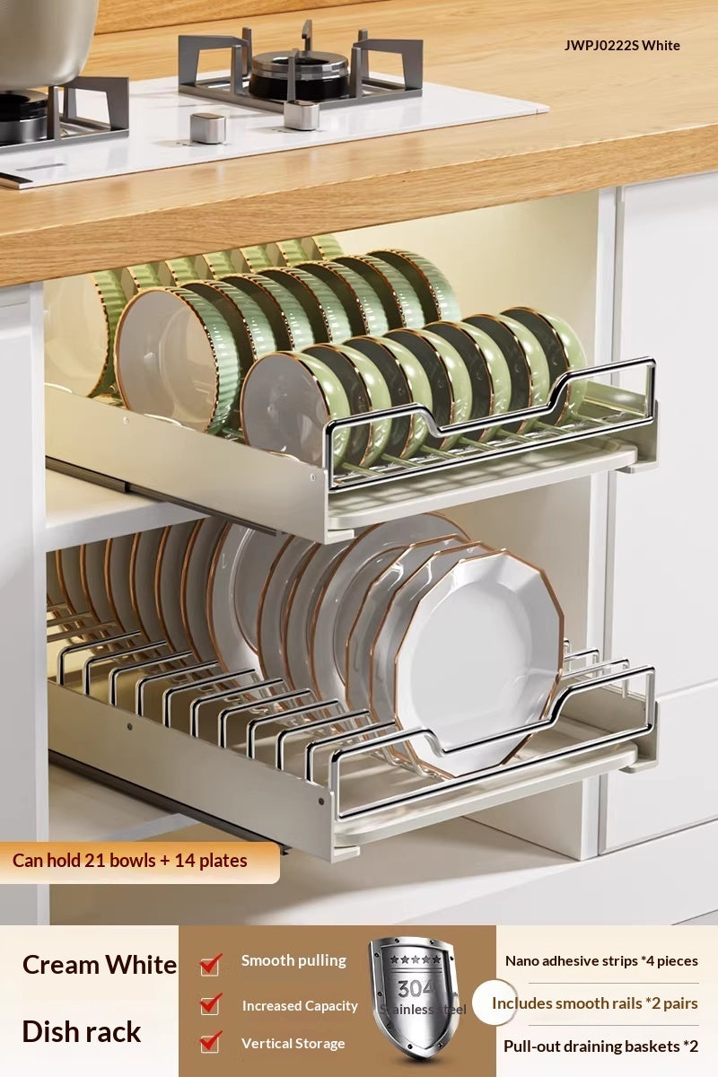 Stainless Steel Pull Out Kitchen Dish Rack Drawer Organizer