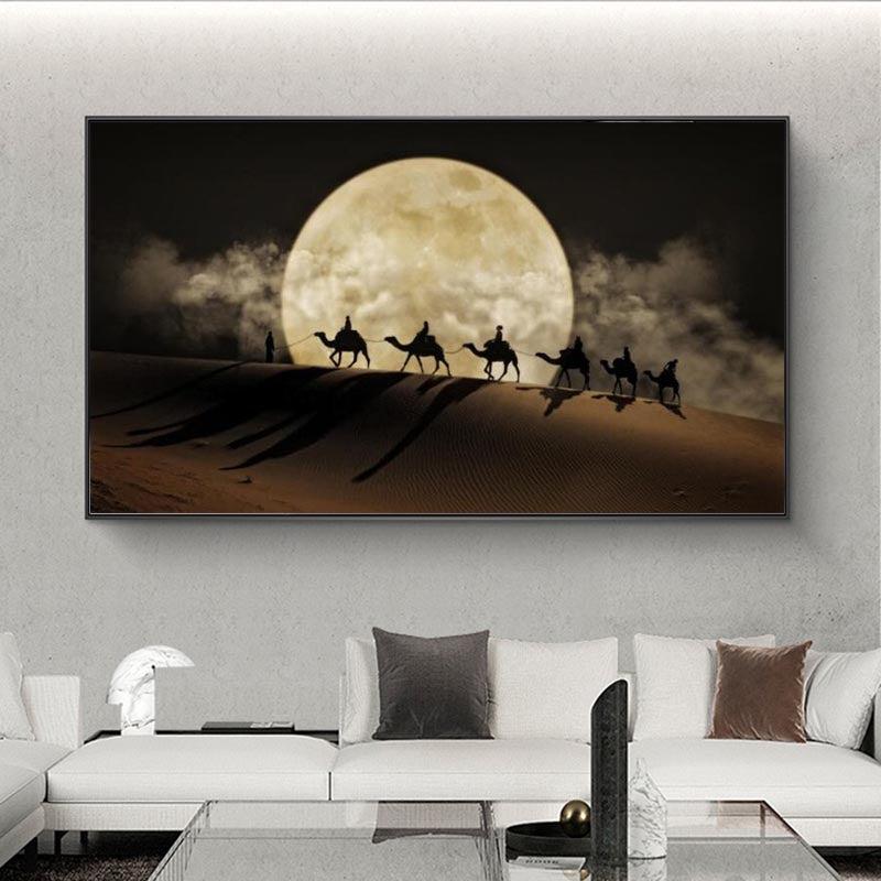 Desert Moon Night Canvas Wall Art Poster Decor