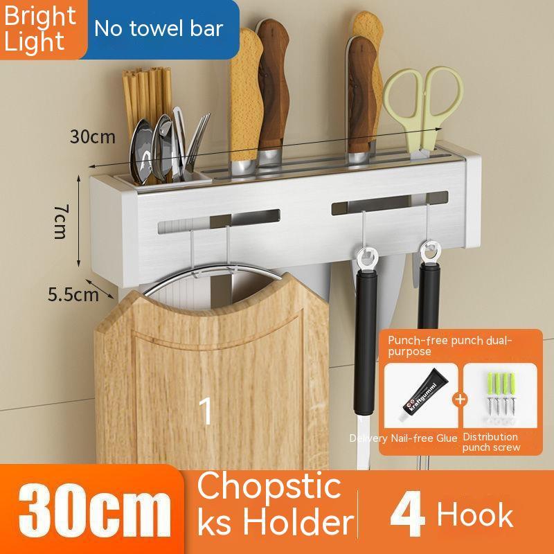 Stainless Steel Kitchen Knife Holder Chopstick Storage Rack Punch-Free
