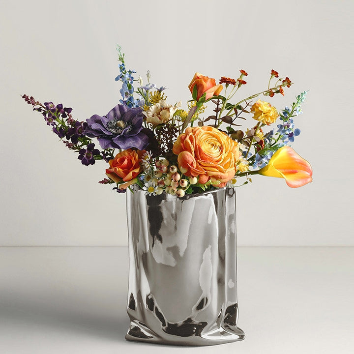 Electroplated Silver Ceramic Vase Dried Flower Decor