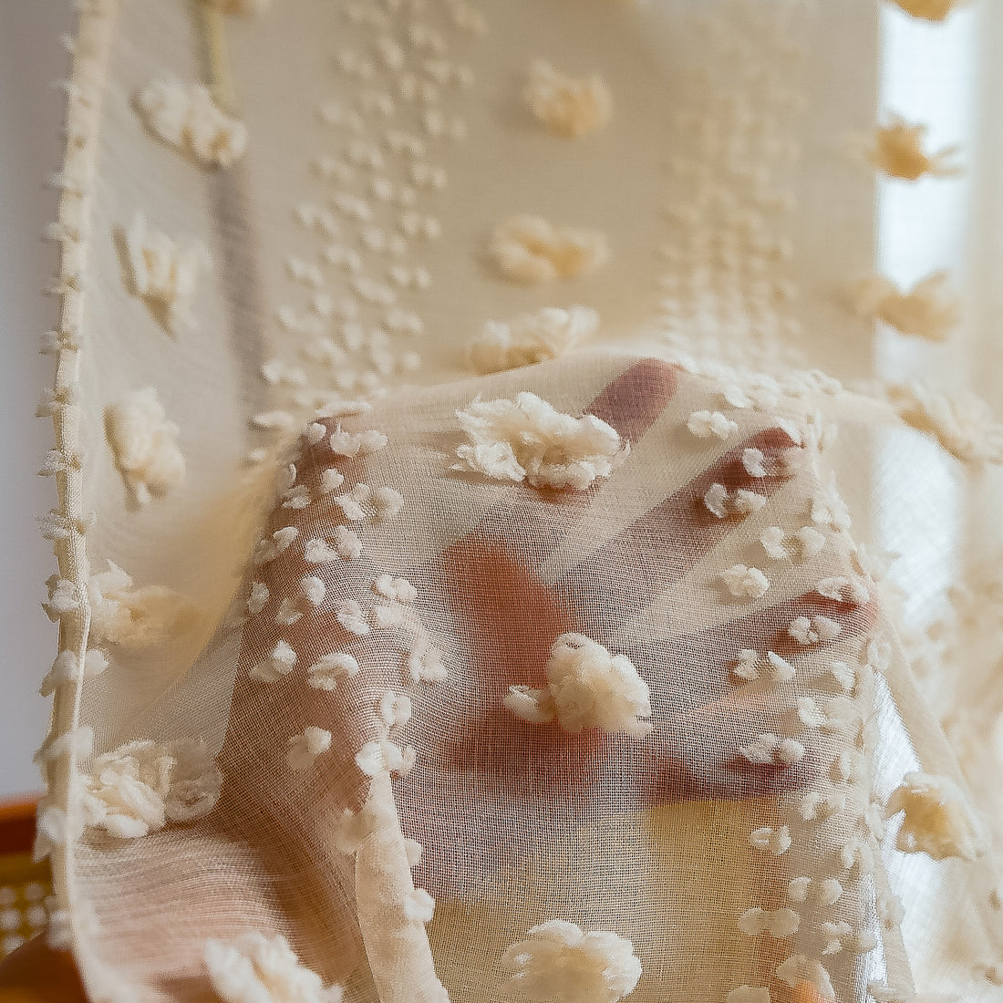 Bohemian Tufted Textured Embroidered Floral Curtains
